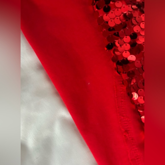 Oversized Red Sequin Glitzy Top Sweatshirt w Sequined Long Lantern Sleeves Sz S - Picture 16 of 16